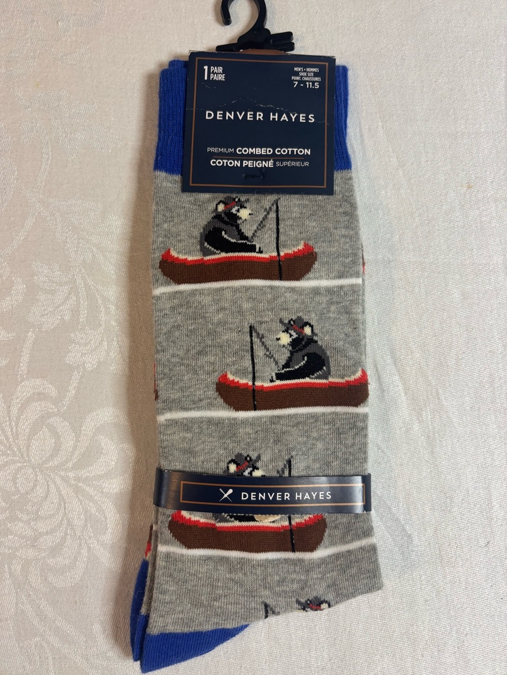 Denver Hayes Bear Canoe Novelty Crew Socks Mens 7 11.5 NWT Cabincore Fisherman